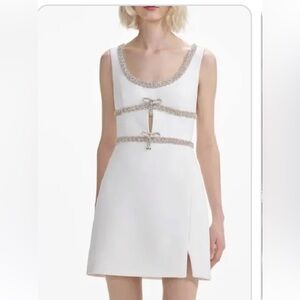 Self-Portrait White Mini Dress with Silver Details